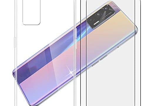 AQGG Pacote com 2 películas de vidro temperado + capa para Realme GT Neo [6,4 polegadas], protetor de tela e capa de silicone macio, capa protetora transparente de TPU - Transparente