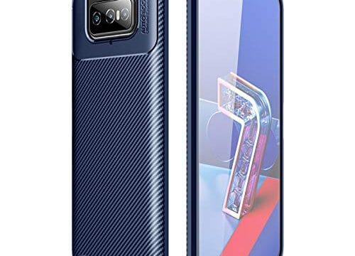 Capa Capinha Anti Impacto Para Asus Zenfone 7 e Zenfone 7 Pro com Tela de 6.6" polegadas - Case Com Desenho Fibra De Carbono Shock Queda - Danet (Azul)