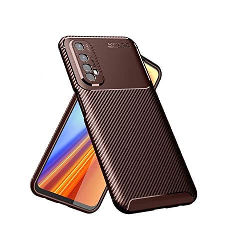 Capa Capinha Anti Impacto Para Realme 7 com Tela de 6.5" polegadas - Case Com Desenho Fibra De Carbono Shock Queda - Danet (Marrom)