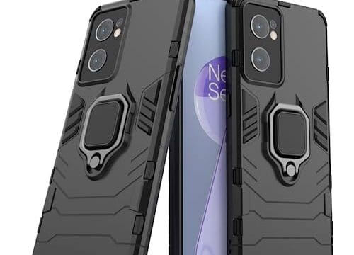Capa compatível com OnePlus Nord CE 2 5G, suporte de anel de metal à prova de choque rígido (funciona com suporte magnético para carro), capa robusta de camada dupla (preto)