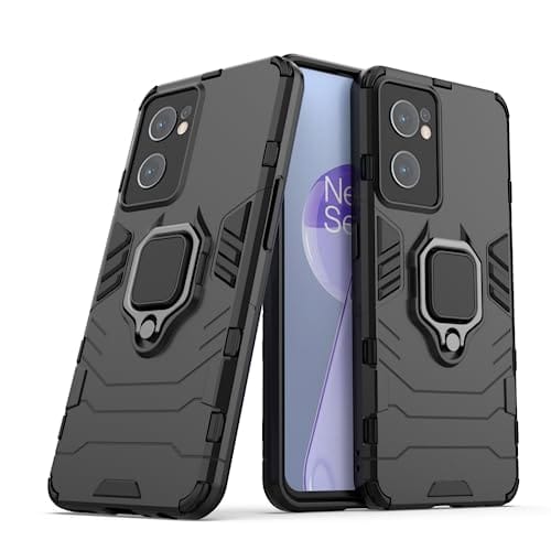 Capa compatível com OnePlus Nord CE 2 5G, suporte de anel de metal à prova de choque rígido (funciona com suporte magnético para carro), capa robusta de camada dupla (preto)