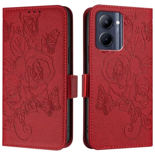 Capa Flip para Celular Compatível com OPPO Realme C33 2022/Realme C33 2023, capa carteira fina de couro PU para telefone, capa protetora à prova de choque com porta-cartões + alça de pulso Capa Case(R