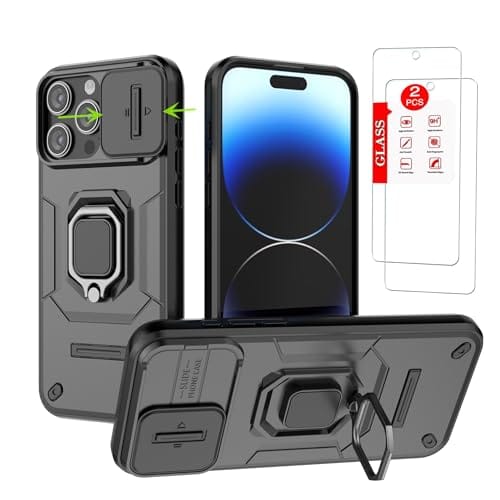Capa para OnePlus Nord CE 3 Lite/Nord N30 6.72"- com [2 peças] protetor de tela de vidro temperado, com proteção deslizante da tampa da câmera e suporte, Estojo silicone macio à prova choque,Preto