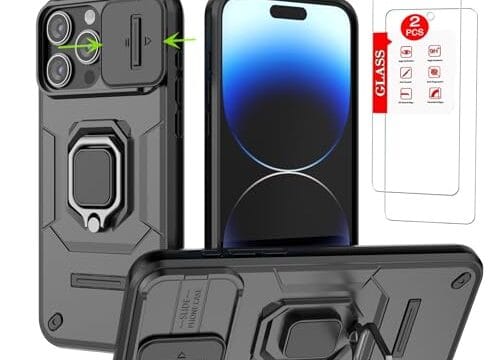 Capa para OnePlus Nord CE 3 Lite/Nord N30 6.72"- com [2 peças] protetor de tela de vidro temperado, com proteção deslizante da tampa da câmera e suporte, Estojo silicone macio à prova choque,Preto