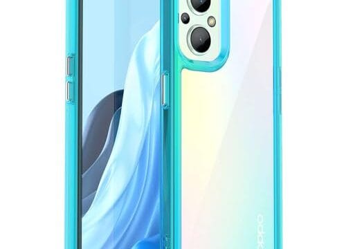 Capa para Oppo Reno 7 Lite, botão de pressão flexível, capa transparente, anti-impressões digitais. Proteção total de 360° - azul (transparente)