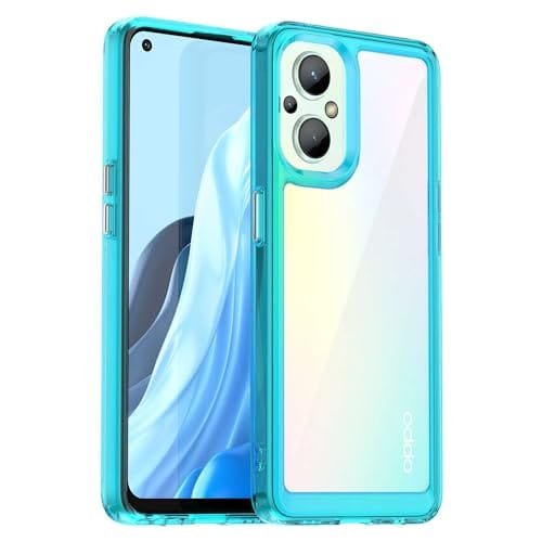 Capa para Oppo Reno 7 Lite, botão de pressão flexível, capa transparente, anti-impressões digitais. Proteção total de 360° - azul (transparente)