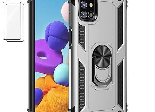 Capa para Samsung Galaxy M31s Capinha com protetor de tela de vidro temperado [2 Pack], Case para telefone de proteção militar com suporte para Samsung Galaxy M31s (Prata)