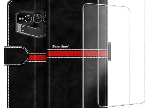 ESACMOT Capa de celular compatível com Doogee V Max Plus + [pacote com 2] película protetora de tela, capa protetora magnética de couro premium para Doogee V Max Plus (16,7 cm) preta