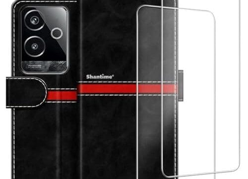 ESACMOT Capa de telefone compatível com Oppo Realme GT 6 5G China RMX3800 + [2 unidades] película protetora de tela de vidro, capa protetora magnética de couro premium (6,7 polegadas) preta