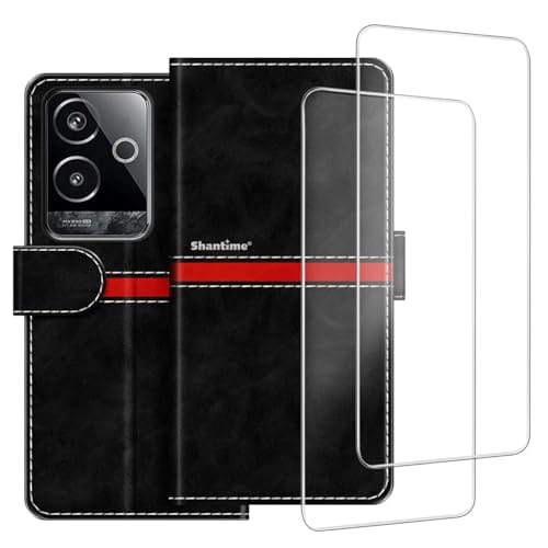 ESACMOT Capa de telefone compatível com Oppo Realme GT 6 5G China RMX3800 + [2 unidades] película protetora de tela de vidro, capa protetora magnética de couro premium (6,7 polegadas) preta