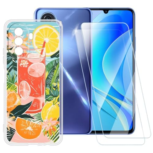 ESACMOT Capa padrão de verão compatível com Huawei Enjoy 70Z 4G + [pacote com 2] protetor de tela de vidro temperado, capa à prova de choque para Huawei Changxiang 70z 4G (6,7 polegadas)