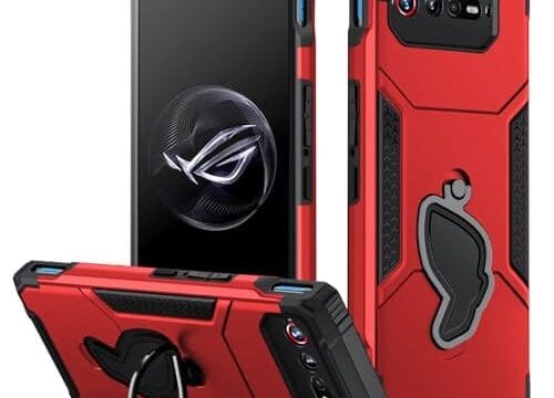 Fanbiya Armor Capa para ASUS ROG Phone 7, 7 Ultimate Case com Kickstand, protetor de câmera, proteção de corpo inteiro resistente à prova de choque para ROG 7 com vidro temperado, Vermelho