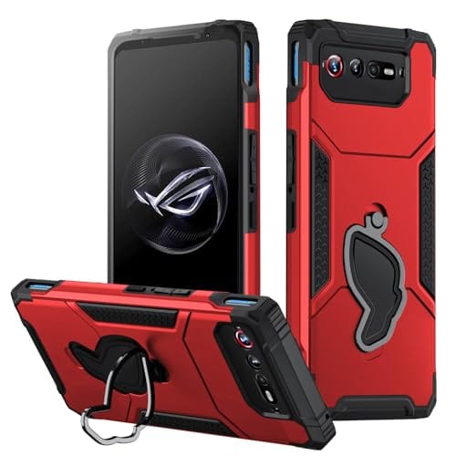 Fanbiya Armor Capa para ASUS ROG Phone 7, 7 Ultimate Case com Kickstand, protetor de câmera, proteção de corpo inteiro resistente à prova de choque para ROG 7 com vidro temperado, Vermelho