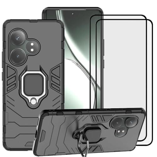 LosruGir Capa para Realme GT 6 / Realme GT Neo 6, 2 em 1, híbrida, armadura resistente, à prova de choque, suporte defensor, camada dupla, amortecedor, capa rígida protetora de tela de vidro temperado