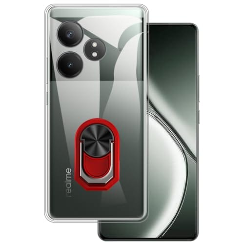 MILEGOO Capa de telefone ultrafina para Oppo Realme GT Neo 6 SE 5G + suporte de anel de suporte, pudim de gel para telefone de silicone macio para Oppo Realme GT Neo 6 SE 5G 17.2 cm (RedRing-T)