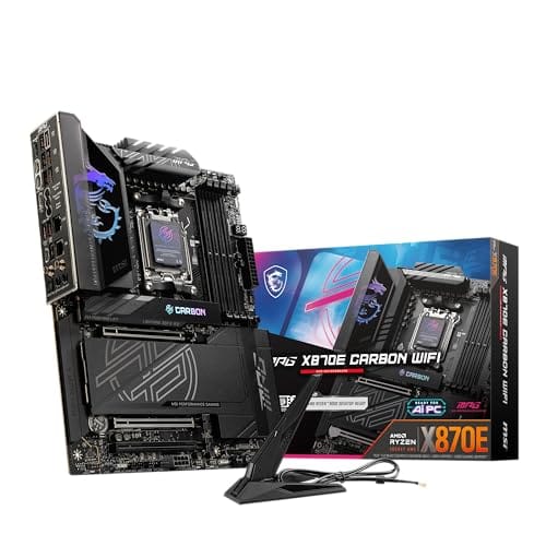 MSI Placa-mãe para jogos MPG X870E Carbon WiFi (processadores AMD Ryzen 9000/8000/7000, AM5, DDR5, PCIe 5.0, M.2 Gen5, SATA 6Gb/s, USB 40Gbps, HDMI, Wi-Fi 7, Bluetooth 5.4, LAN de 5 Gbps, ATX)