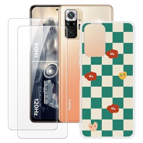 OAGELIM Capa feita para Xiaomi Redmi Note 10 Pro India + 2 peças protetoras de tela de vidro temperado, capa de TPU de silicone macio à prova de choque para Xiaomi Redmi Note 10 Pro Max (6,7