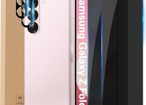 Protetor de tela de privacidade para Samsung Galaxy Z Fold 6, 2 películas antiespionagem de vidro temperado frente/traseira + 2 películas protetoras de lente de câmera 28° antiespião, compatível com