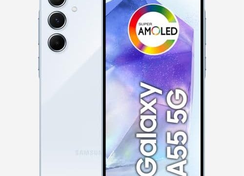 Samsung Galaxy A55 5G, Câmera Tripla Traseira de até 50MP, Selfie de 32MP, Nightography, Apagador de objetos, Design em metal e vidro, IP67, Super AMOLED 6.6" 120Hz Vision Booster, 128GB - Azul Claro
