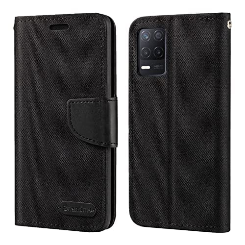 Shantime Capa para Oppo Realme 9 5G Índia, capa carteira de couro Oxford com capa traseira de TPU macio capa magnética flip para Oppo Realme 9 5G Índia (16,5 cm) preta
