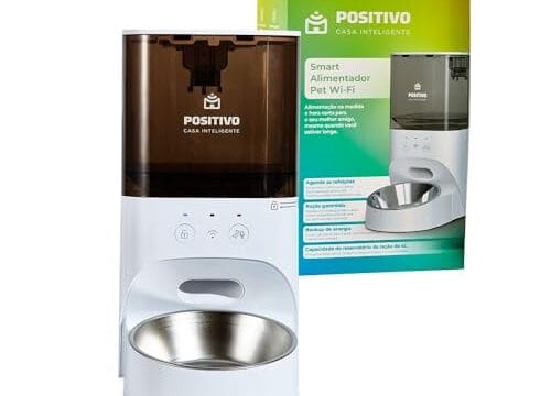 Smart Alimentador Pet Wi-Fi Positivo Casa Inteligente, Agendamento de Porções por App, Gravador de Voz, 4L, Sensor antiobstrução, Tigela removível – Compatível com Alexa e Google Assistente