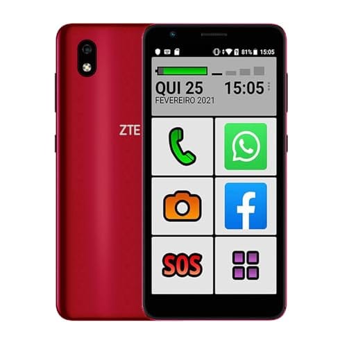 Smartphone do Idoso 4G Letras Grandes, Botão SOS, Dual SIM 32GB 1GB RAM Tela 5.45" Câmera 8Mpx Android 9 - Vermelho