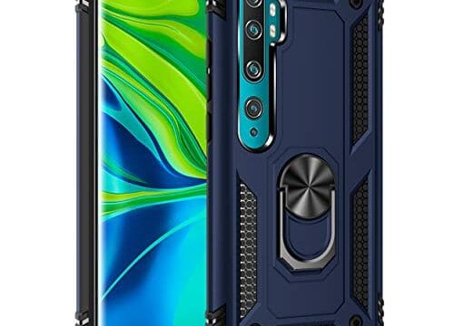SORAKA Capa para Xiaomi Mi Note 10 Lite com suporte de anel capa armadura Xiaomi Mi Note 10 Lite capa traseira de policarbonato rígido com placa de metal para suporte magnético de telefone carro azul