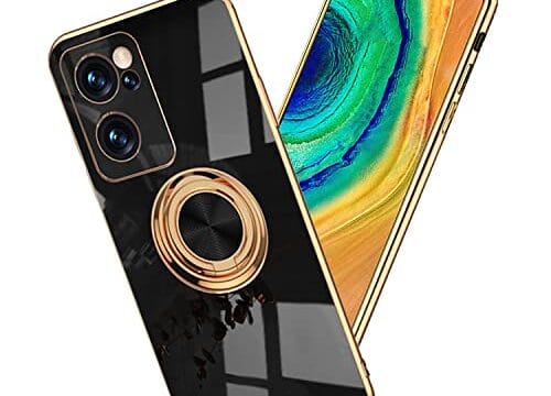 Yarxiawin Compatível com Oppo Reno 7 (China) Capa de anel de silicone magnético, capa de telefone Oppo Reno 7 (China) capa de silicone fina branca preta 360° suporte de metal giratório (preto)