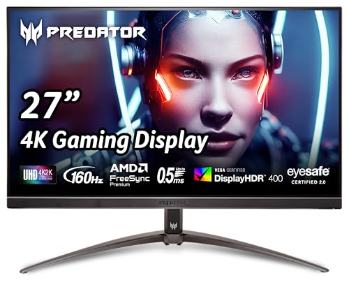Acer Monitor de jogos Predator XB273K V3bmiiprx 68.6 cm UHD 3840x2160 | AMD FreeSync Premium | Agile-Splendor IPS 400 | Atualização de 160Hz | Até 0,5 ms | DCI-P3 95% | DisplayHDR 400 | 1 DP 1.4 e 2