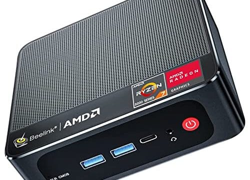 Beelink Mini PC AMD Ryzen 7 5800H até 4,4 GHz 8C/16T, mini computadores desktop 16GB DDR4 RAM/500GB M.2 2280, 4K FPS/60Hz Dual HDMI+Type-C/WiFi 6(802.11ax)/BT5.2 Mini computadores