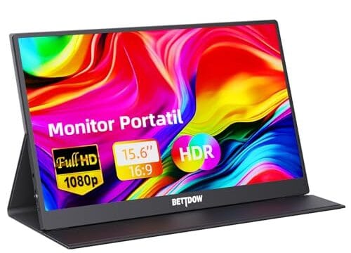 Bettdow Monitor Portatil 15,6'', FHD 1080P Monitor Portátil Conectado Com USB C Dupla/HDMI, IPS Extensor De Tela para Notebook com VESA e Funda Inteligente magnético, Plug and Play