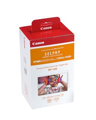 Canon Conjunto de tinta/papel colorido RP-108, compatível com Selphy CP910/CP820/CP1200/CP1300/CP1500