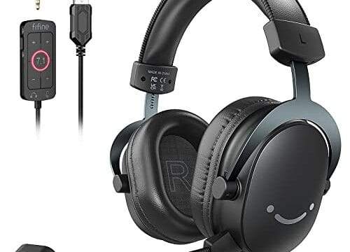 FIFNE Fone de ouvido para jogos de PC, fone de ouvido USB com som surround 7.1, microfone removível, caixa de controle, conector de 3,5 mm,com fio sobre a orelha para PS5/Xbox/Switch-H9 preto