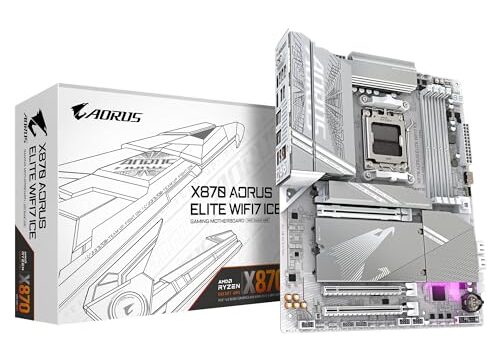 GIGABYTE Placa-mãe X870 AORUS Elite WIFI7 ICE - Suporta processadores AMD Ryzen 9000, VRM digital de 16 + 2 fases, até 8000 MHz DDR5 (OC), 3xPCIe 5.0, Wi-Fi 7, LAN de 2,5 GbE, USB 4