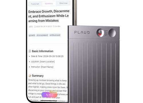 Gravador de voz com IA, gravador de áudio PLAUD NOTE c/capa, controle de aplicativo, transcrição e resumo com tecnologia de IA, suporte a 112 idiomas, 64GB, para aulas, reuniões, chamadas, preto