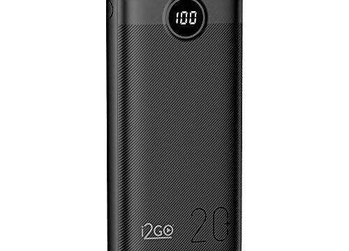 I2GO, Carregador Portátil (Power Bank) Ultra Rápido 20000mAh, Power Delivery 20W, 2 Saídas USB + 1 Saída/Entrada USB-C, Preto, i2GO PRO
