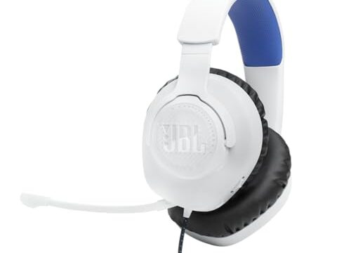 JBL Quantum 100P – Fone de ouvido para jogos Over-Ear com fio com microfone destacável, assinatura QuantumSOUND, conforto de espuma de memória, compatível com Windows Sonic Surround Sound (branco)