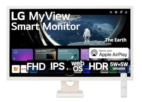 Monitor LG MyView Smart - Tela IPS de 32”, FHD, WebOS, ThinQ Home, Air Play 2, Screen Share, Bluetooth - 32SR50F-W