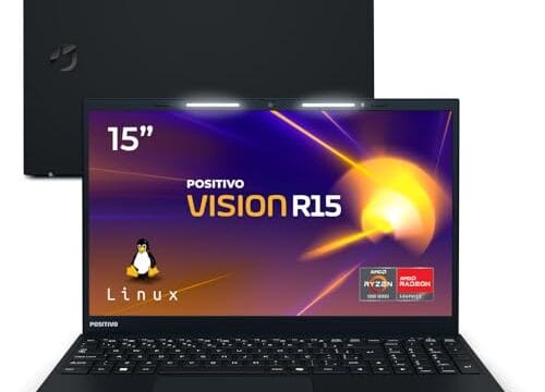 Notebook Positivo Vision R15 AMD® Ryzen 5-5500U Linux 16GB RAM 512GB SSD 15.6” Full HD Lumina Bar - Preto