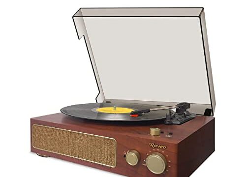 Raveo Vitrola Studio MAPLE com Toca-discos, Rádio FM, USB, saída auxiliar e fone de ouvido e tecnologia de conexão Bluetooth., Cor: MARROM