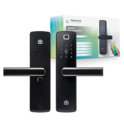 Smart Fechadura Digital Wi-Fi de Embutir Positivo Casa Inteligente, Abertura por Senha, Biometria, Tag, Chave e Aplicativo, Preta com Maçaneta
