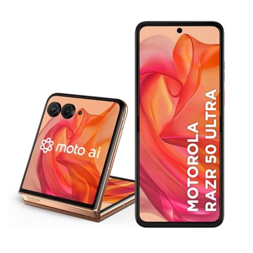 Smartphone Motorola Razr 50 Ultra - 512GB 24GB (12GB RAM+12GB Ram Boost) Tela dobrável 6,9" pOLED e externa 4” Moto AI camera IPX8 Peach Fuzz - Vegan Leather