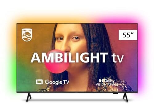 Smart TV Philips Ambilight 55" 4K 55PUG7908/78, Google TV, Comando de Voz, Dolby Vision/Atmos, VRR/ALLM, Bluetooth