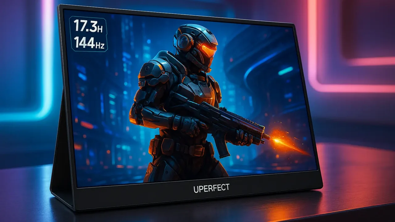 UPERFECT Monitor Portátil 17,3" 144 Hz: leve, potente e gamer