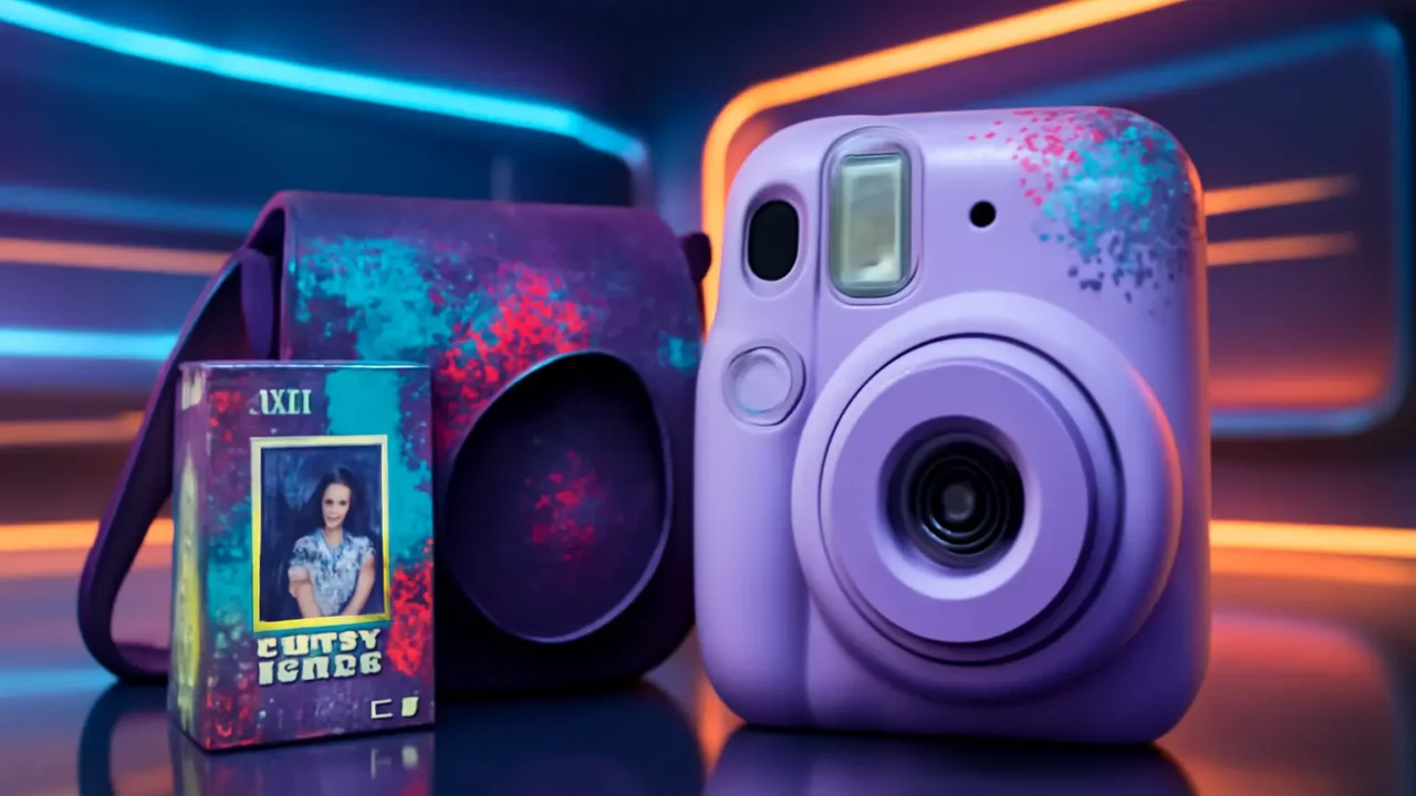 Kit Câmera Instax Mini 12 com pack 10 fotos Spray Art e Bolsa Spray Art