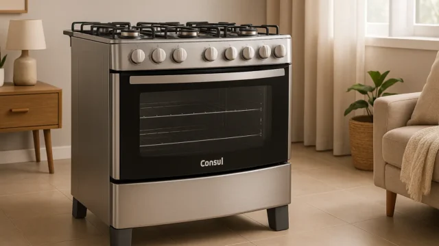 Fogão Consul 6 Bocas Inox com Vidro Vedado e Botões Removíveis