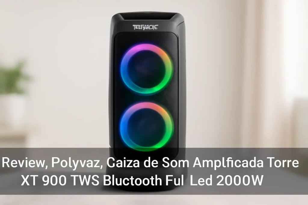 Polyvox Caixa de Som Amplificada Torre XT-990 TWS Bluetooth Full Led 2000W