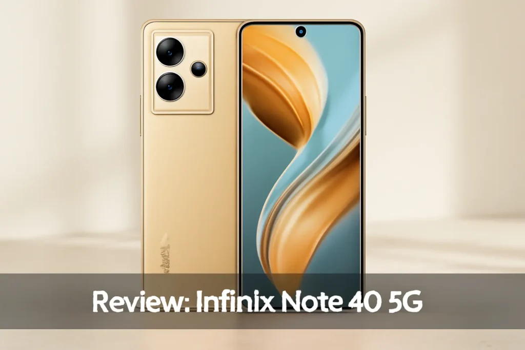 Smartphone Infinix Note 40-5G - 8GB RAM 256GB Armazenamento, Câmera Tripla 108MP+ Selfie 32MP, Tela 6,78” FHD+ 120Hz, Sound by JBL, Bateria 5000mAh, Carregamento Sem Fio – Dourado