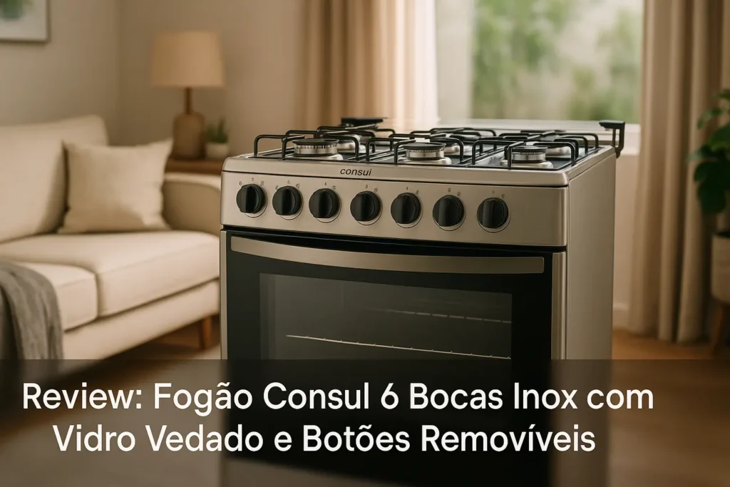 Fogão Consul 6 Bocas Inox com Vidro Vedado e Botões Removíveis