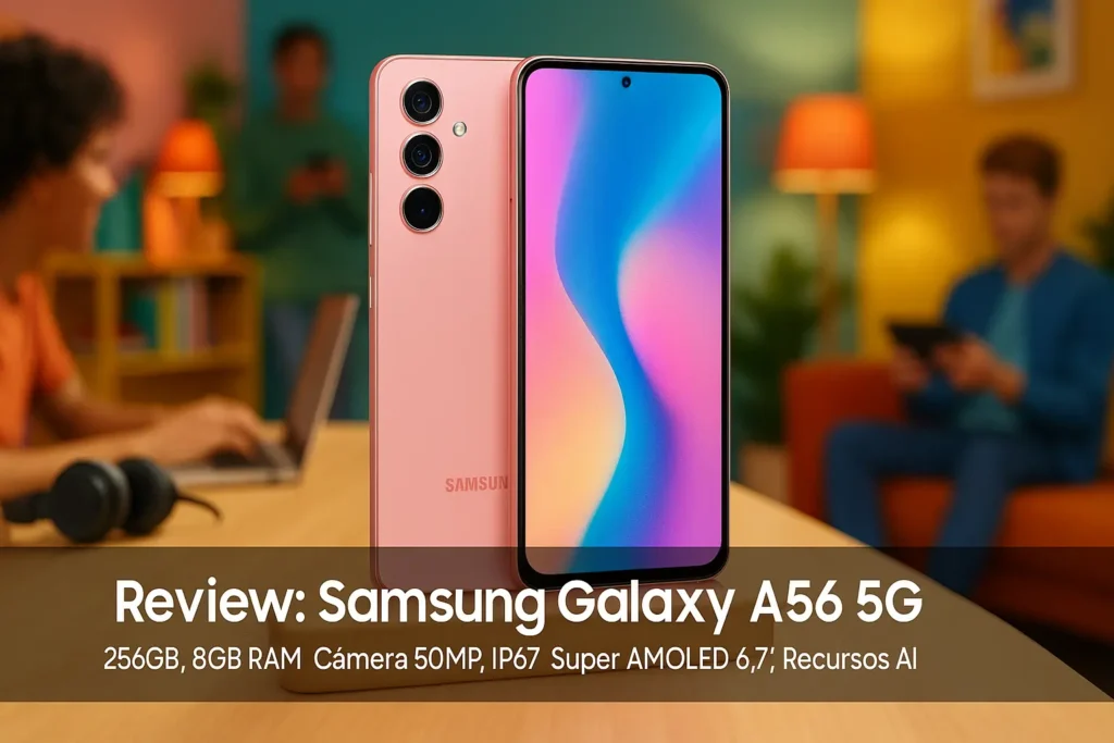Smartphone Samsung Galaxy A56 5G 256GB, 8GB RAM, Câmera 50MP, IP67, Super AMOLED 6.7", Recursos AI, Rosa